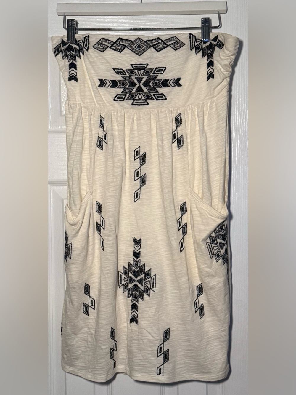 Express Embroidered Cream Strapless Boho Dress - Size Medium